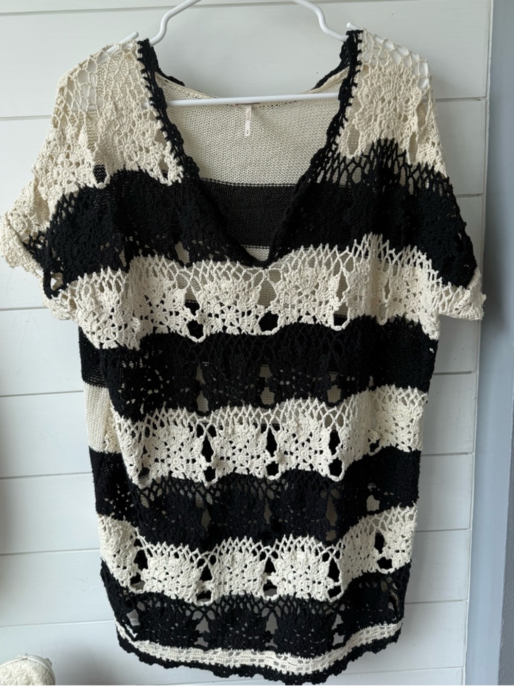 Free People crochet dress cover-up, black and white small